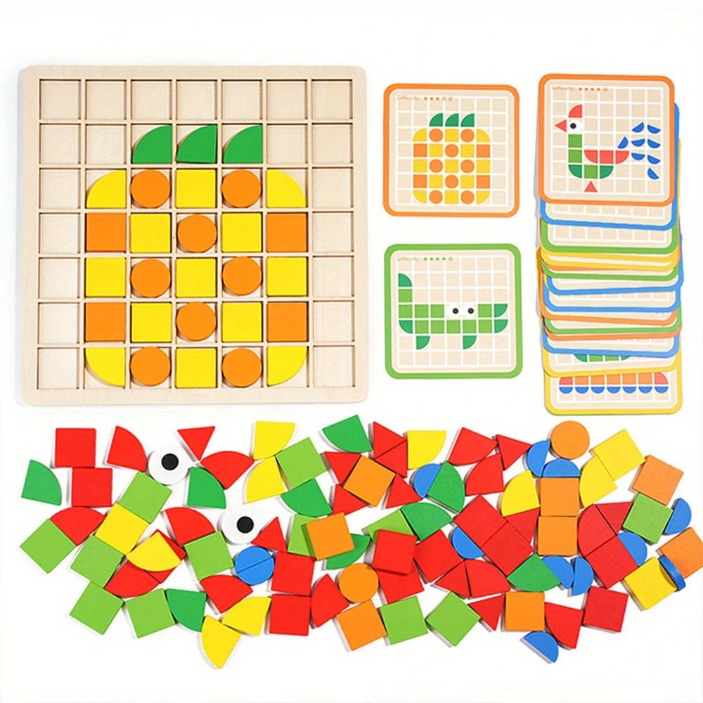 120Pcs Wooden Mosaic Puzzle Toy Montessori Kids Wooden 3D Geometric Shape Jigsaw Puzzle Board Set Baby Early Education Toys for - InnovaCuisine