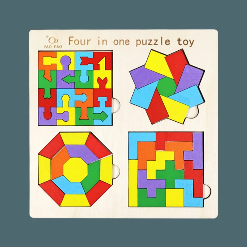 4 in 1 Montessori Tangram Jigsaw Puzzle Toy Wooden Geometric Shape Colorful Cognition Puzzle Wood Building Blocks Gifts for Kids - InnovaCuisine