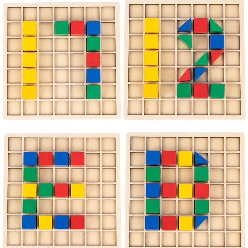 Vue produit puzzle formes géométriques bois Montessori plateau grille formes colorées cartes défis qualité bois - jouet éducatif enfant 2-6 ans - Atelier Puzzle