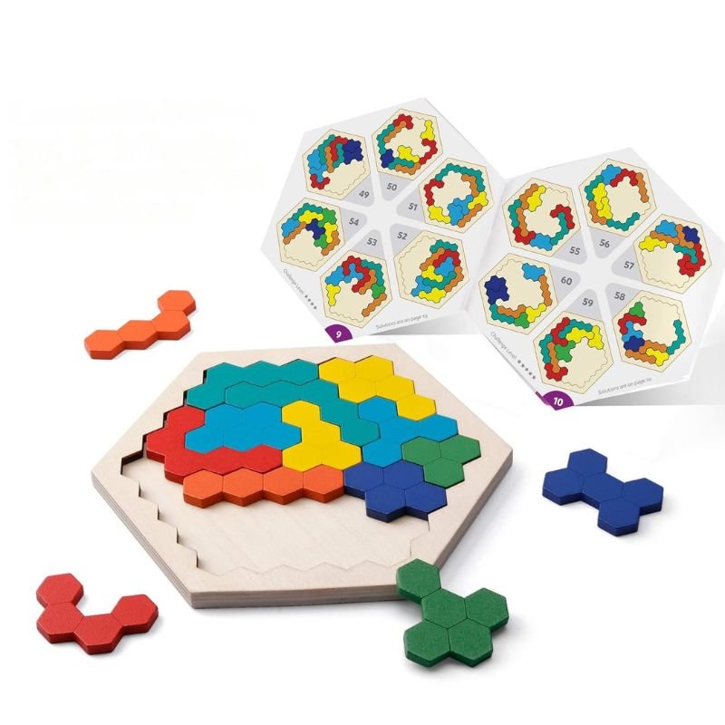 Puzzle Hexagonal Tangram en Bois — Jeu de Logique, Géométrie et Pensée Spatiale pour Enfant 4 - 8 ans - InnovaCuisine