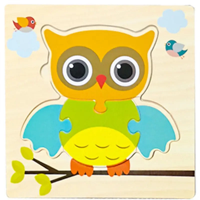 Puzzle bois encastrement hibou jaune vert branche oiseaux - premier puzzle éducatif enfant 2-4 ans - Atelier Puzzle