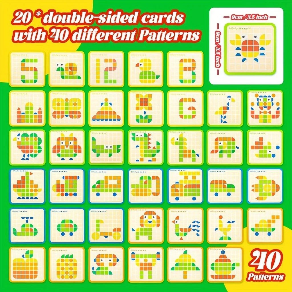 120Pcs Wooden Mosaic Puzzle Toy Montessori Kids Wooden 3D Geometric Shape Jigsaw Puzzle Board Set Baby Early Education Toys for - InnovaCuisine