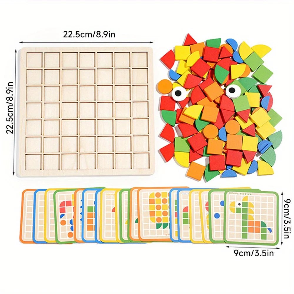 120Pcs Wooden Mosaic Puzzle Toy Montessori Kids Wooden 3D Geometric Shape Jigsaw Puzzle Board Set Baby Early Education Toys for - InnovaCuisine