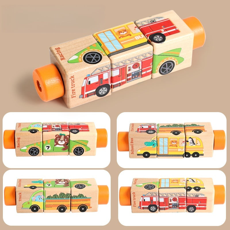 Puzzle Cylindre Rotatif en Bois Animaux et Personnages — Jeu Montessori de Motricité Fine et Reconnaissance pour Enfant 2-4 ans