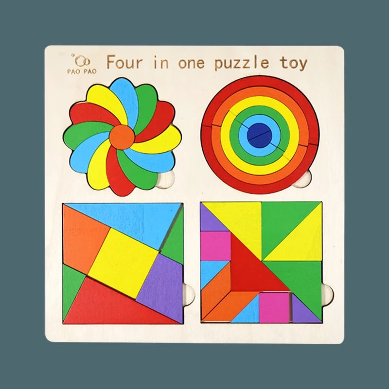 4 in 1 Montessori Tangram Jigsaw Puzzle Toy Wooden Geometric Shape Colorful Cognition Puzzle Wood Building Blocks Gifts for Kids - InnovaCuisine