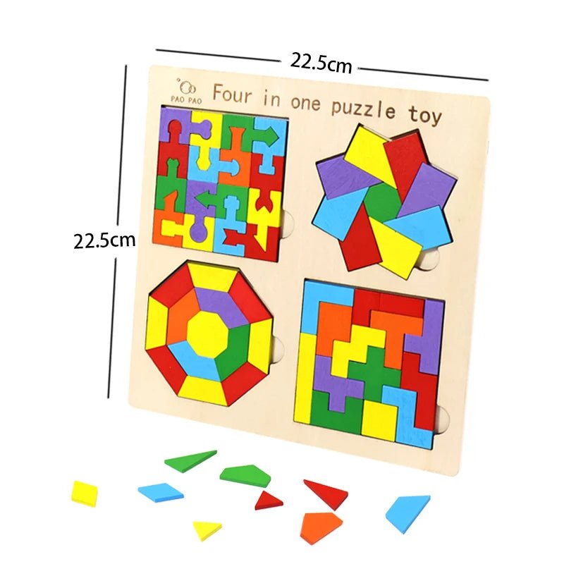4 in 1 Montessori Tangram Jigsaw Puzzle Toy Wooden Geometric Shape Colorful Cognition Puzzle Wood Building Blocks Gifts for Kids - InnovaCuisine