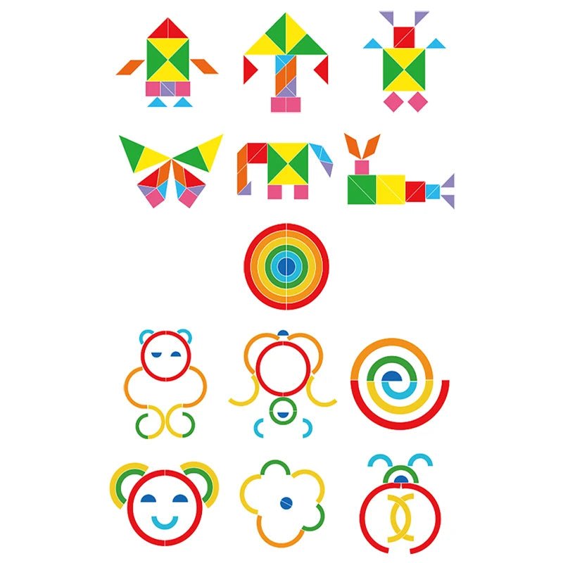 4 in 1 Montessori Tangram Jigsaw Puzzle Toy Wooden Geometric Shape Colorful Cognition Puzzle Wood Building Blocks Gifts for Kids - InnovaCuisine