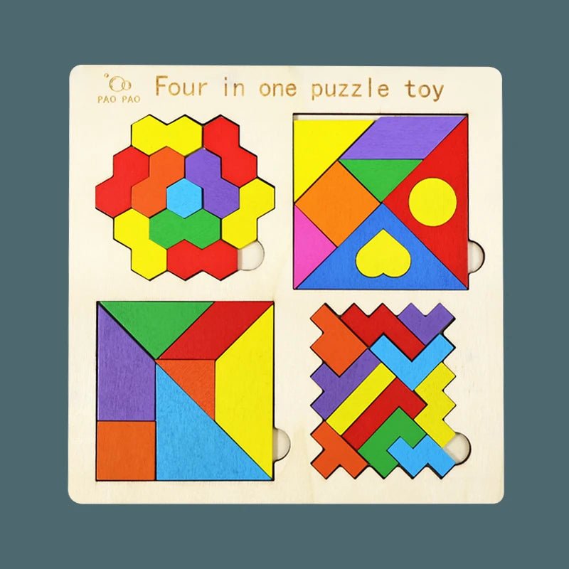 4 in 1 Montessori Tangram Jigsaw Puzzle Toy Wooden Geometric Shape Colorful Cognition Puzzle Wood Building Blocks Gifts for Kids - InnovaCuisine