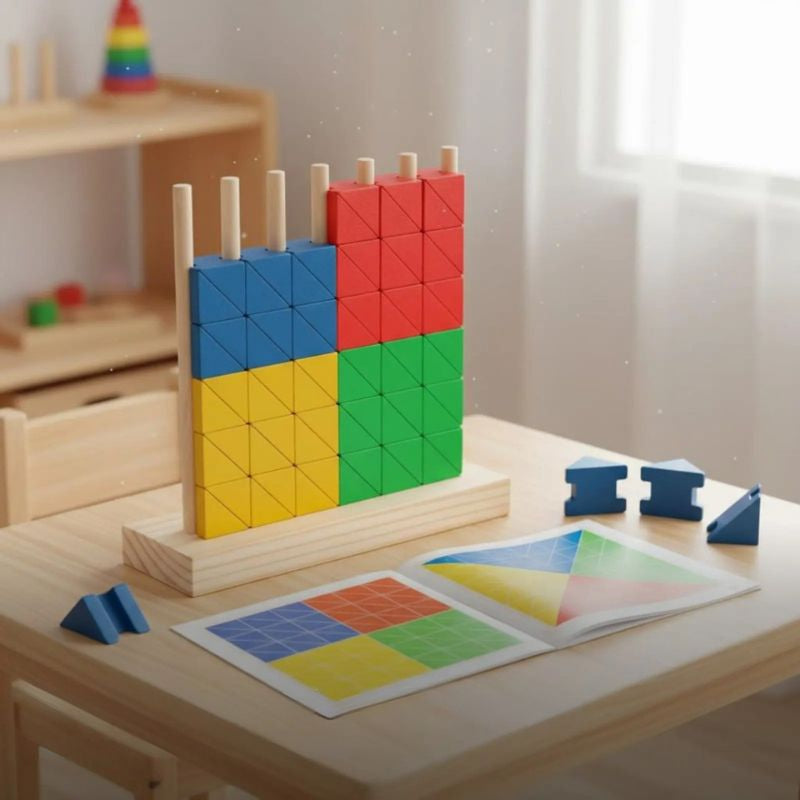 Structure blocs arc-en-ciel 72 pièces tiges verticales bois vue complète produit chambre enfant - cadeau Noël anniversaire enfant - Atelier Puzzle