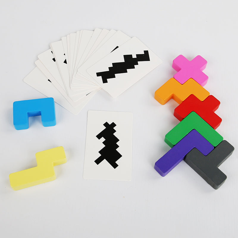 Cartes défis colorées puzzle Montessori blocs géométriques éparpillés - jeu logique autonomie enfant - Atelier Puzzle