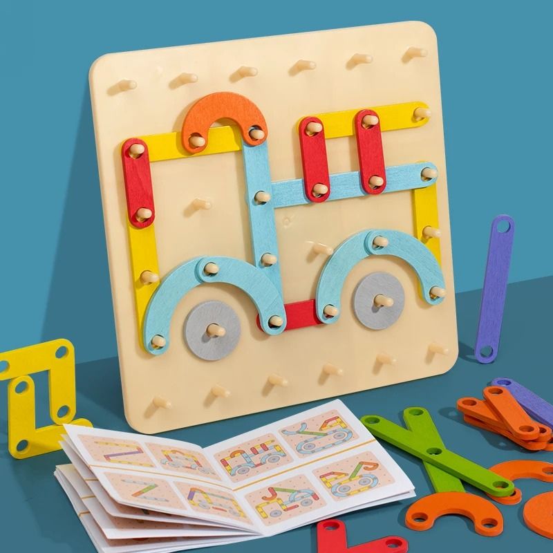 Géoboard bois plateau voiture construite pièces colorées livret défis ouvert - jouet éducatif enfant - Atelier Puzzle