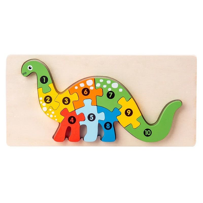 Variante puzzle 3D bois dinosaure stégosaure chiffres 1-10 - jouet éducatif Montessori enfant 2-4 ans - Atelier Puzzle