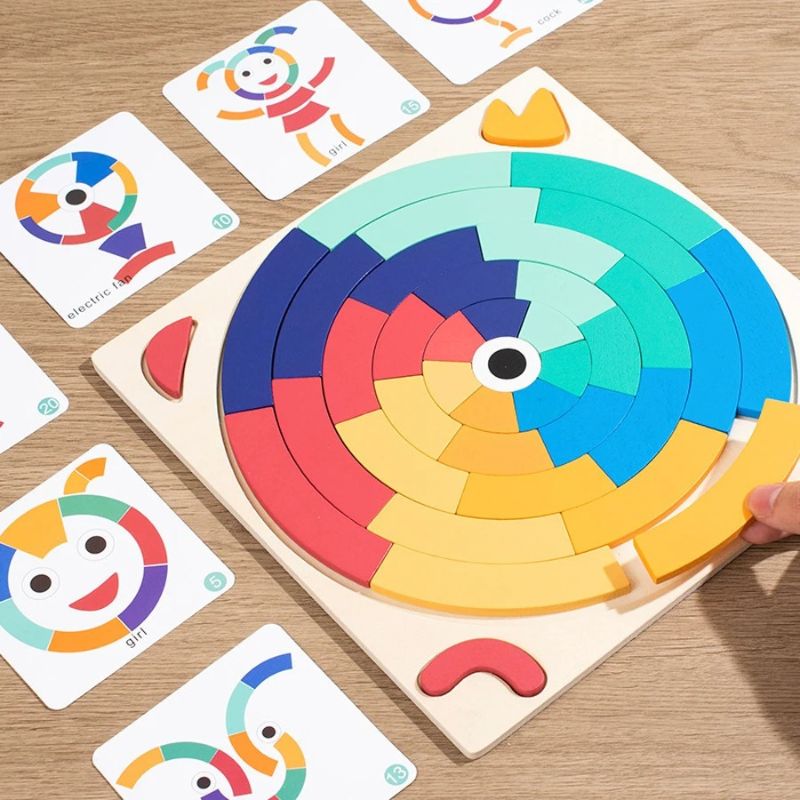 Puzzle arc-en-ciel bois spirale complete toutes couleurs cartes defis autour - jeu educatif couleurs enfant 3-6 ans - Atelier Puzzle