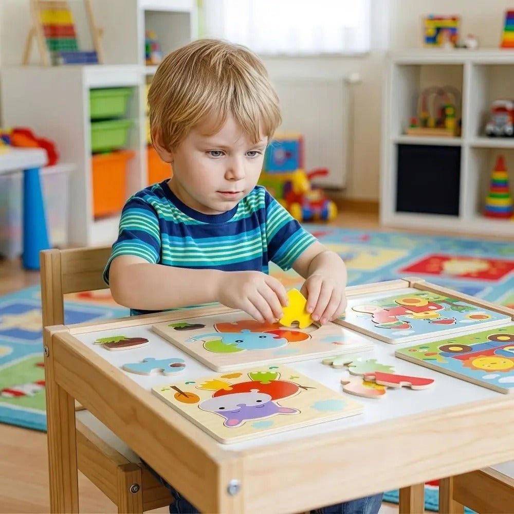 Puzzle Bois Encastrement Animaux et Véhicules — Premier Puzzle Éducatif Montessori Enfant 2 - 4 ans - InnovaCuisine