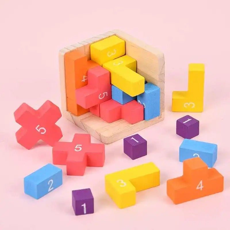 Puzzle Cube 3D en Bois 20 Blocs Colorés — Initiation à la Logique Spatiale pour Enfant dès 4 ans - InnovaCuisine