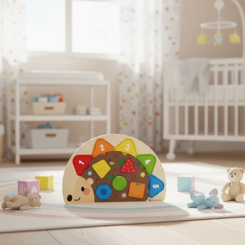Puzzle herisson bois chambre bebe lumineuse cadeau naissance jouet eveil formes chiffres - idee cadeau bebe 1-3 ans - Atelier Puzzle