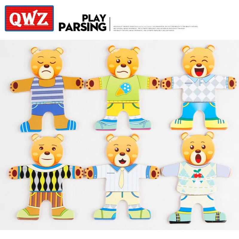 QWZ Little Bear Change Clothes Children's Early Education Wooden Jigsaw Puzzle Dressing Game Baby Puzzle Toys For Children Gift - InnovaCuisine