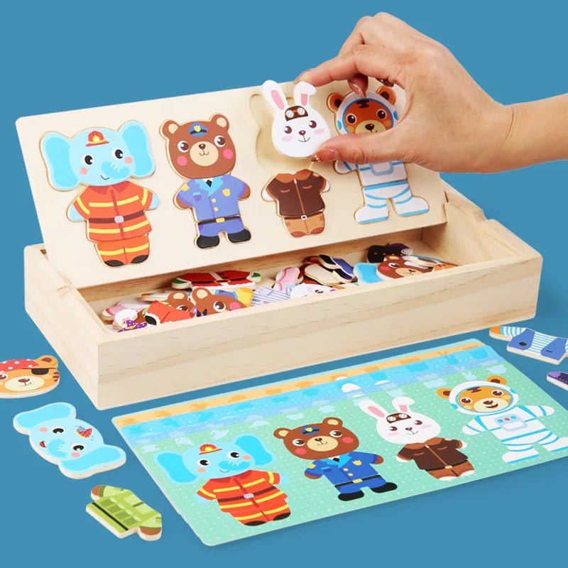 QWZ Little Bear Change Clothes Children's Early Education Wooden Jigsaw Puzzle Dressing Game Baby Puzzle Toys For Children Gift - InnovaCuisine