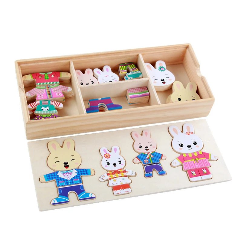 QWZ Little Bear Change Clothes Children's Early Education Wooden Jigsaw Puzzle Dressing Game Baby Puzzle Toys For Children Gift - InnovaCuisine