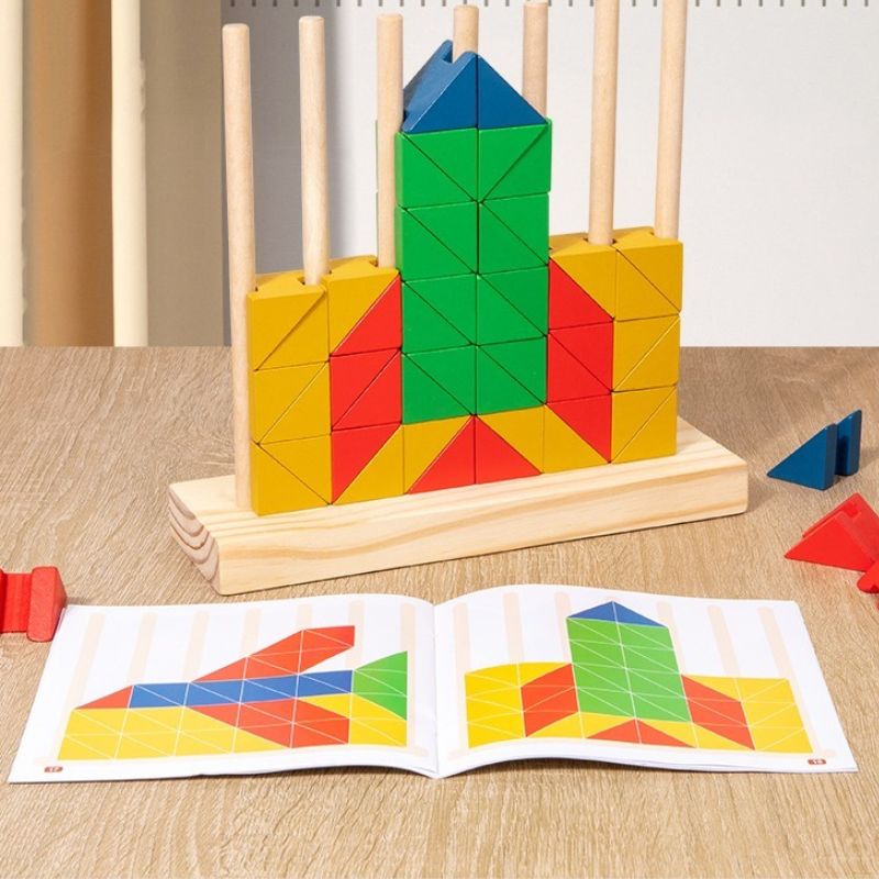Structure blocs arc-en-ciel 72 pièces tiges verticales bois naturel livre défis bureau chambre enfant - qualité jouet éducatif - Atelier Puzzle