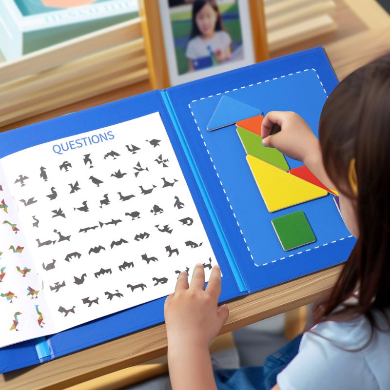 Tangram Magnétique en Bois avec Livre de Défis — Jeu de Logique, Créativité et Géométrie pour Enfant 3 - 8 ans - InnovaCuisine
