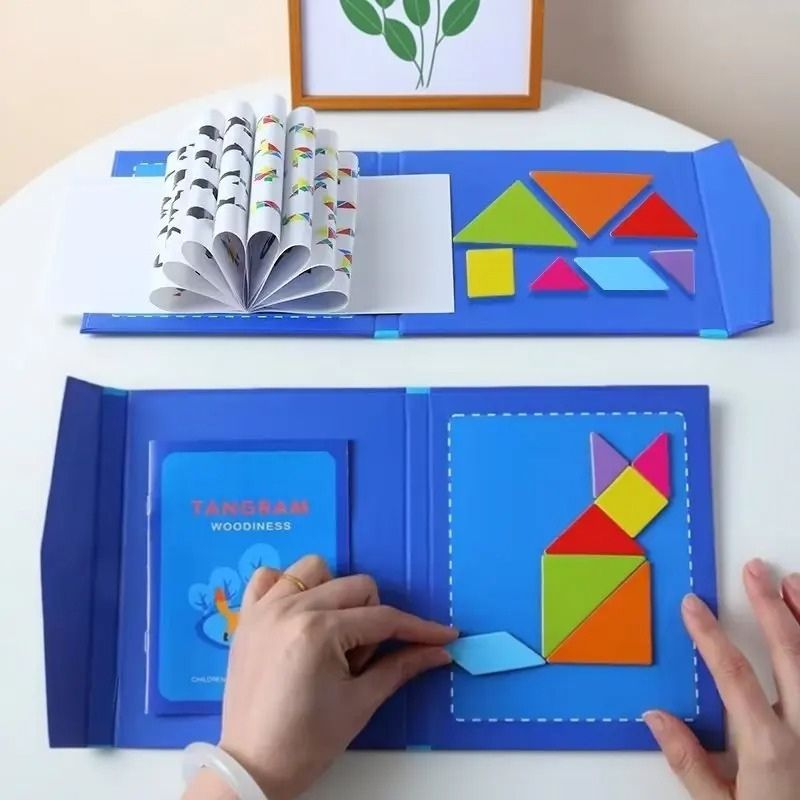 Tangram Magnétique en Bois avec Livre de Défis — Jeu de Logique, Créativité et Géométrie pour Enfant 3 - 8 ans - InnovaCuisine