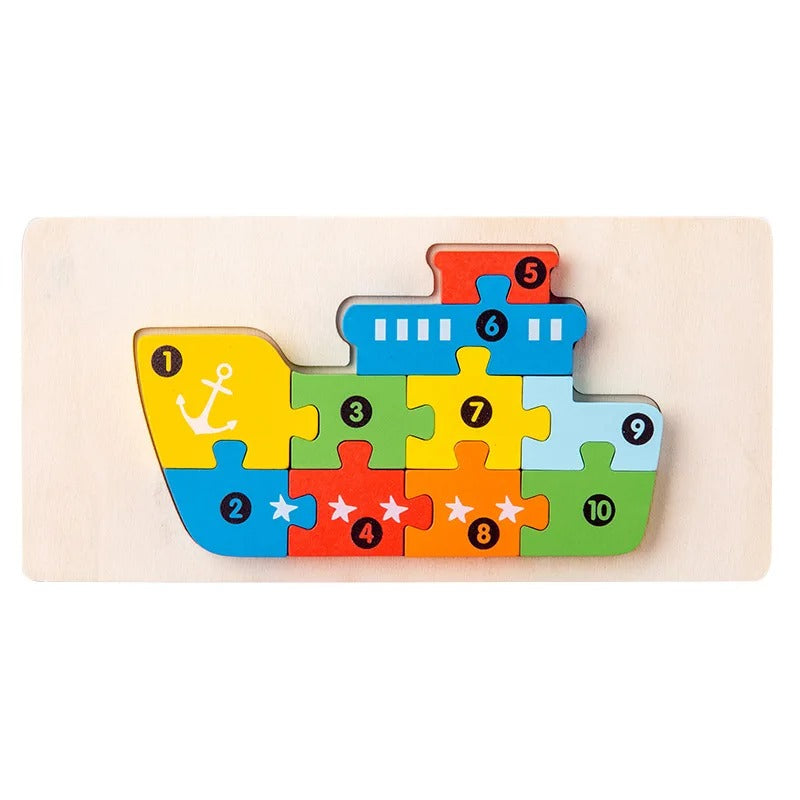 Variante puzzle 3D bois bateau ancre chiffres 1-10 coloré - jouet éducatif enfant 2-4 ans - Atelier Puzzle