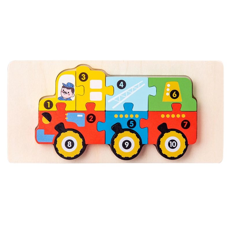 Variante puzzle 3D bois camion chiffres 1-10 coloré - jouet éducatif enfant 2-4 ans - Atelier Puzzle