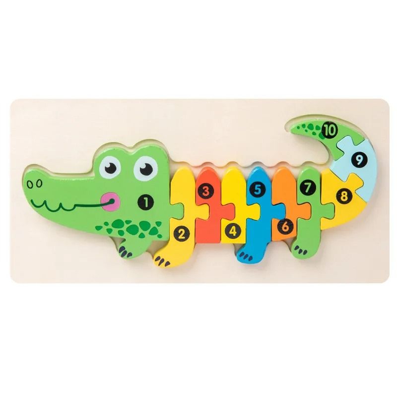 Variante puzzle 3D bois crocodile chiffres 1-10 coloré - jouet éducatif enfant 2-4 ans - Atelier Puzzle