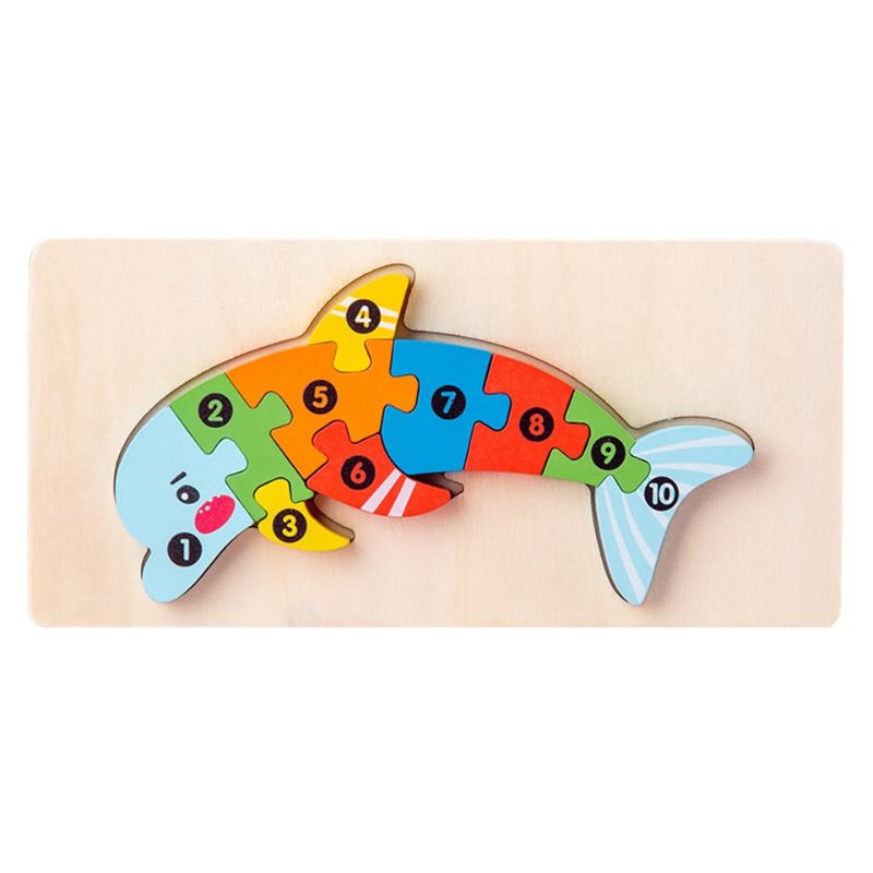 Variante puzzle 3D bois dauphin chiffres 1-10 coloré - jouet éducatif enfant 2-4 ans - Atelier Puzzle