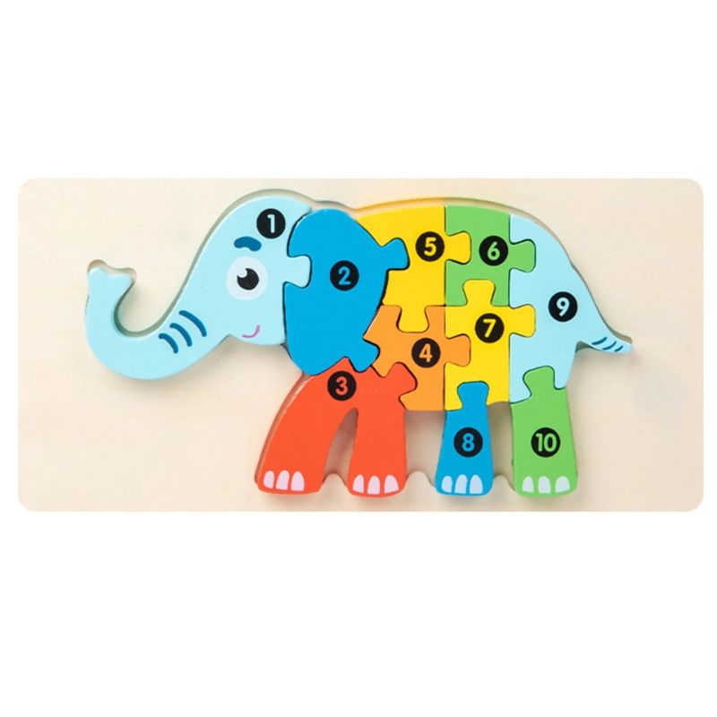 Variante puzzle 3D bois éléphant chiffres 1-10 coloré - jouet éducatif enfant 2-4 ans - Atelier Puzzle