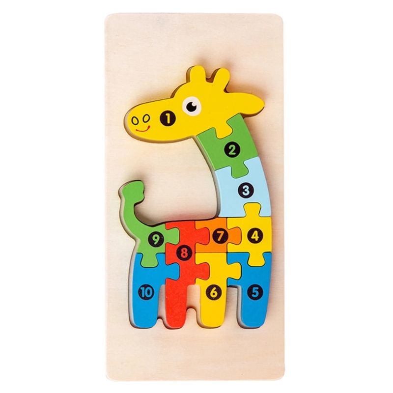 Variante puzzle 3D bois girafe chiffres 1-10 colorée - jouet éducatif Montessori enfant 2-4 ans - Atelier Puzzle