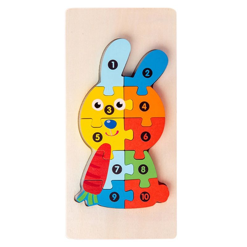 Variante puzzle 3D bois lapin chiffres 1-10 coloré - jouet éducatif enfant 2-4 ans - Atelier Puzzle