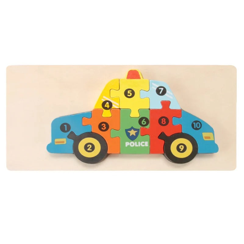 Variante puzzle 3D bois voiture police chiffres 1-10 colorée - jouet éducatif enfant 2-4 ans - Atelier Puzzle