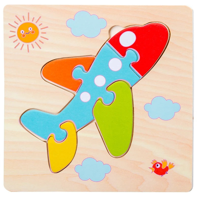 Puzzle bois encastrement avion coloré ciel nuages - premier puzzle éducatif enfant 2-4 ans - Atelier Puzzle