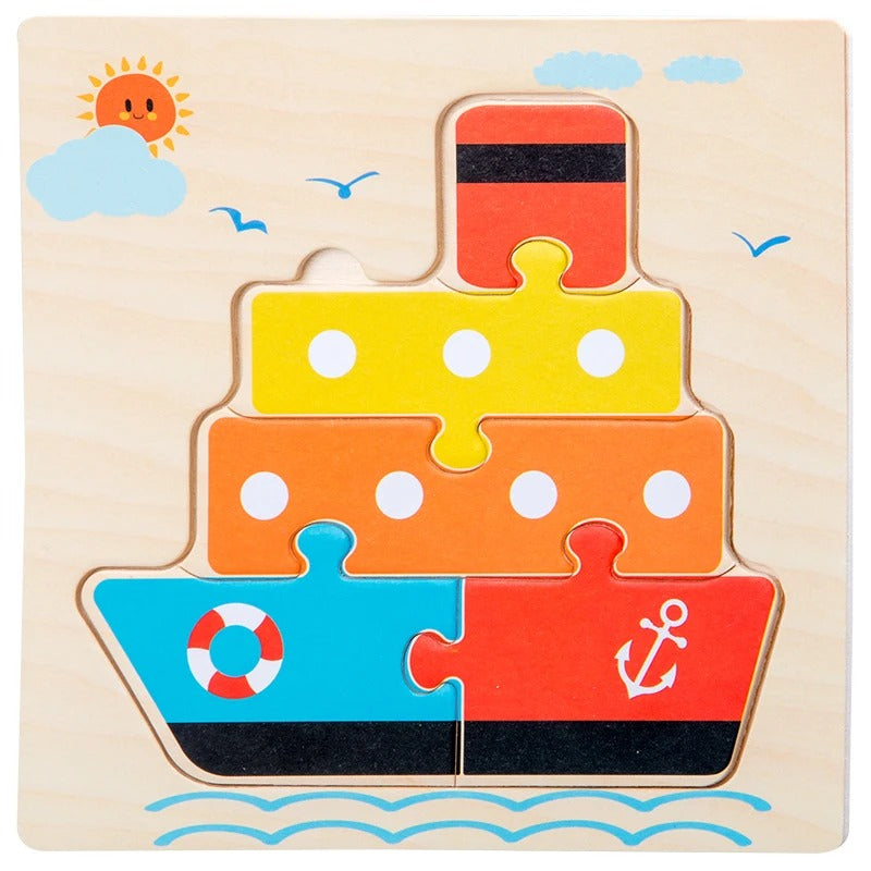 Puzzle bois encastrement bateau coloré mer ancre - premier puzzle éducatif enfant 2-4 ans - Atelier Puzzle
