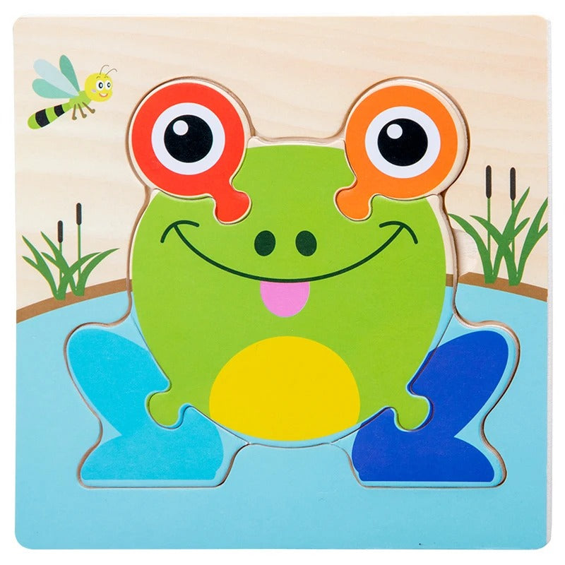 Puzzle bois encastrement grenouille verte mare souriante - premier puzzle éducatif enfant 2-4 ans - Atelier Puzzle