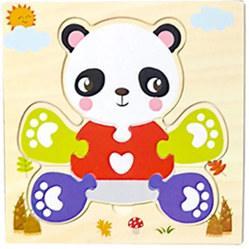 Puzzle bois encastrement panda blanc rouge coeur - premier puzzle éducatif enfant 2-4 ans - Atelier Puzzle