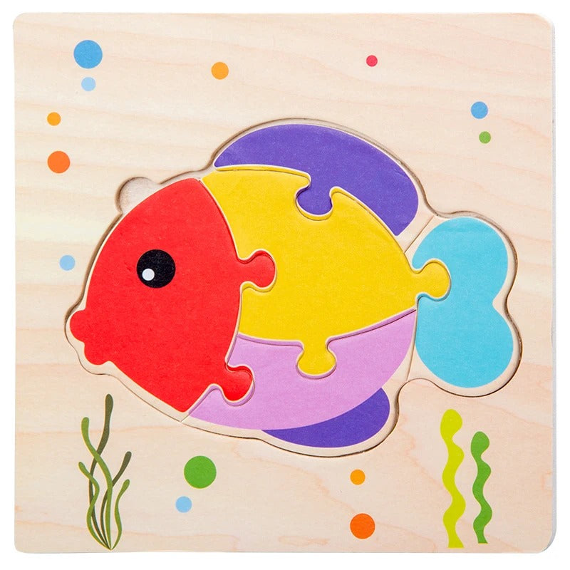Puzzle bois encastrement poisson multicolore mer - premier puzzle éducatif enfant 2-4 ans - Atelier Puzzle